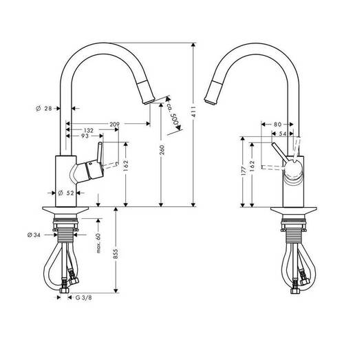 Hansgrohe Talis M52 Eviye Bataryası Spiralli Pencere Önü Montajına Uygun 14872000 - 2