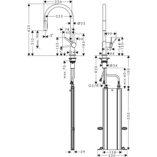 Hansgrohe Talis M54 Eviye Bataryası Çekilebilir Gaga 2 Akışlı, sBox Mat Siyah 72801670 - 2