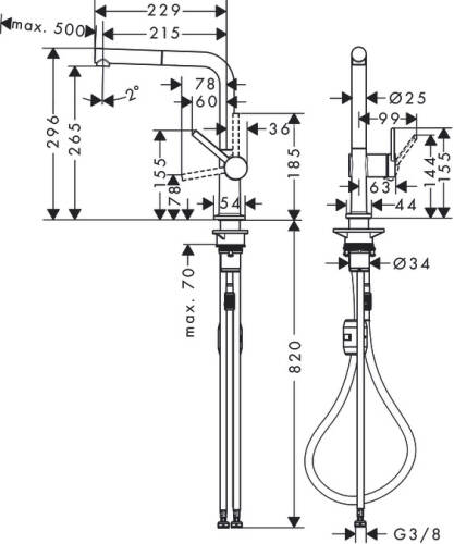 Hansgrohe Talis M54 Eviye Bataryası Çekilebilir Gaga 72808000 - 2