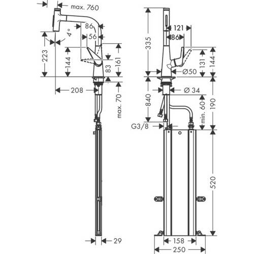 Hansgrohe Talis Select M51 Eviye Bataryası Çekilebilir Gaga 2 Akışlı, sBox Paslanmaz Çelik 73868800 - 2