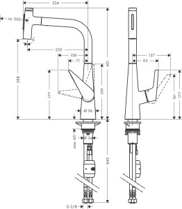 Hansgrohe Talis Select M51 Eviye Bataryası Çekilebilir Gaga 72823000 - 2