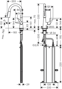 Hansgrohe Talis Spiralli Eviye Bataryası, 2 Akışlı, Sbox İle, 73850000 - 4