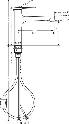 Hansgrohe Zesis M33 Eviye Bataryası Çekilebilir El Duşu 2jet Mat Siyah 74801670 - 2