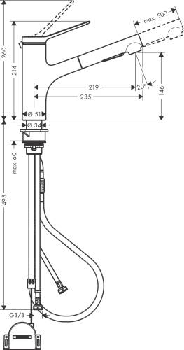 Hansgrohe Zesis M33 Eviye Bataryası Çekilebilir El Duşu 2jet sBox ile Mat Siyah 74803670 - 4