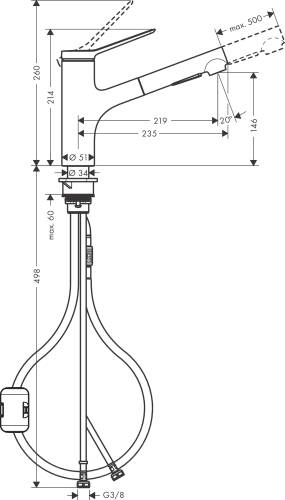 Hansgrohe Zesis M33 Eviye Bataryası Çekilebilir Gaga 2jet Mat Siyah 74800670 - 2